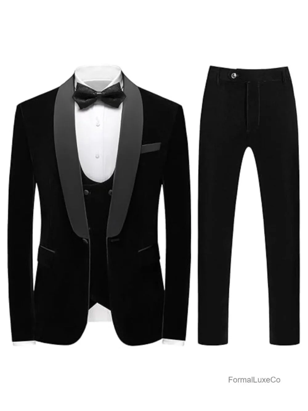 Men's 3 Piece Velvet Slim Fit Suit Tuxedo Shawl Collar Jacket Vest Pants Set